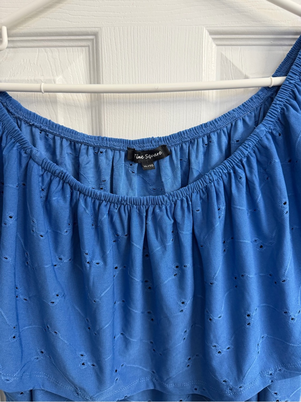 Women's Time Square Bright Blue Off-Shoulder Ruffle Tunic Top XL - Picture 2 of 8